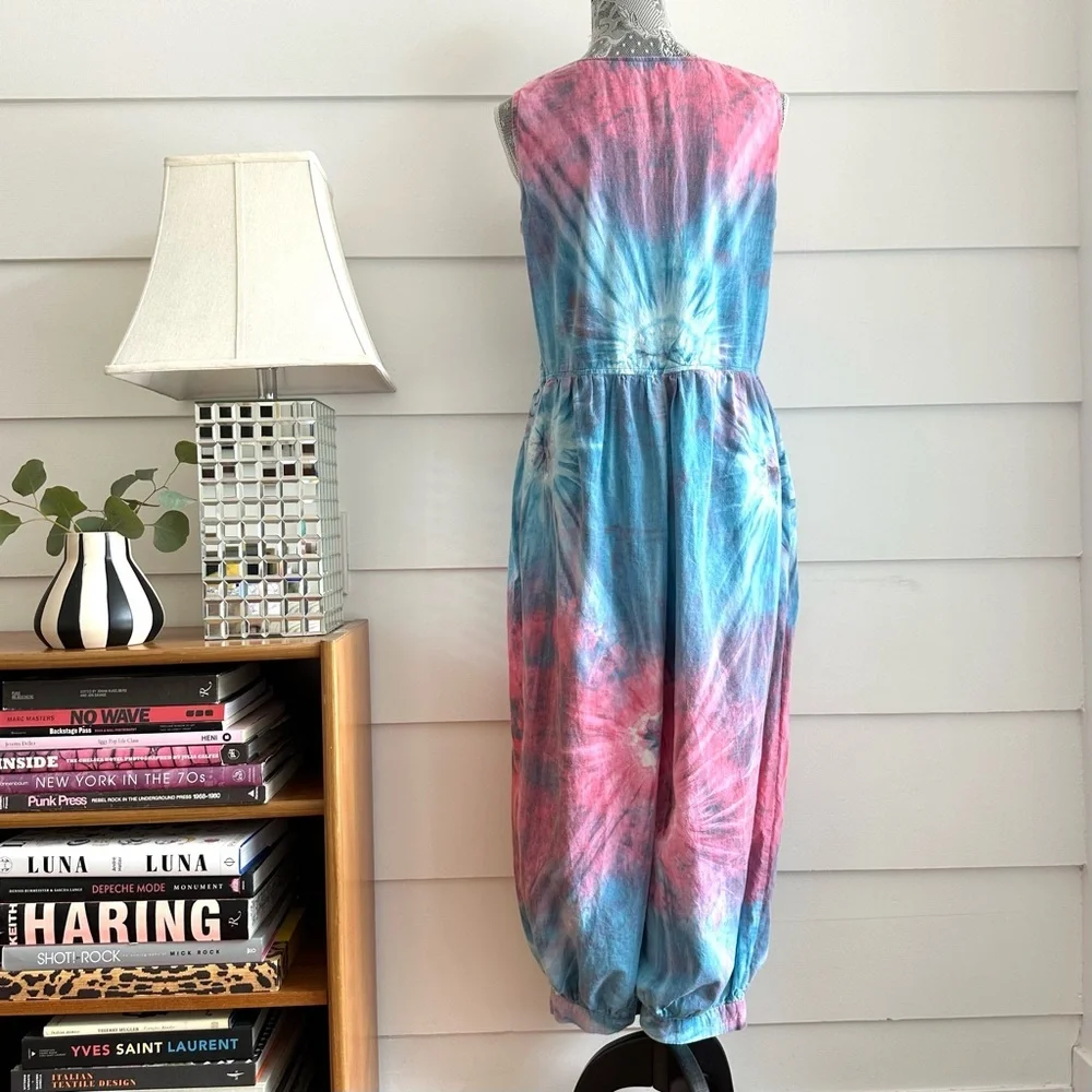 Vintage Cotton Tie Dye Jumpsuit Boho Festival Summer Bohemian - Picture 5 of 8
